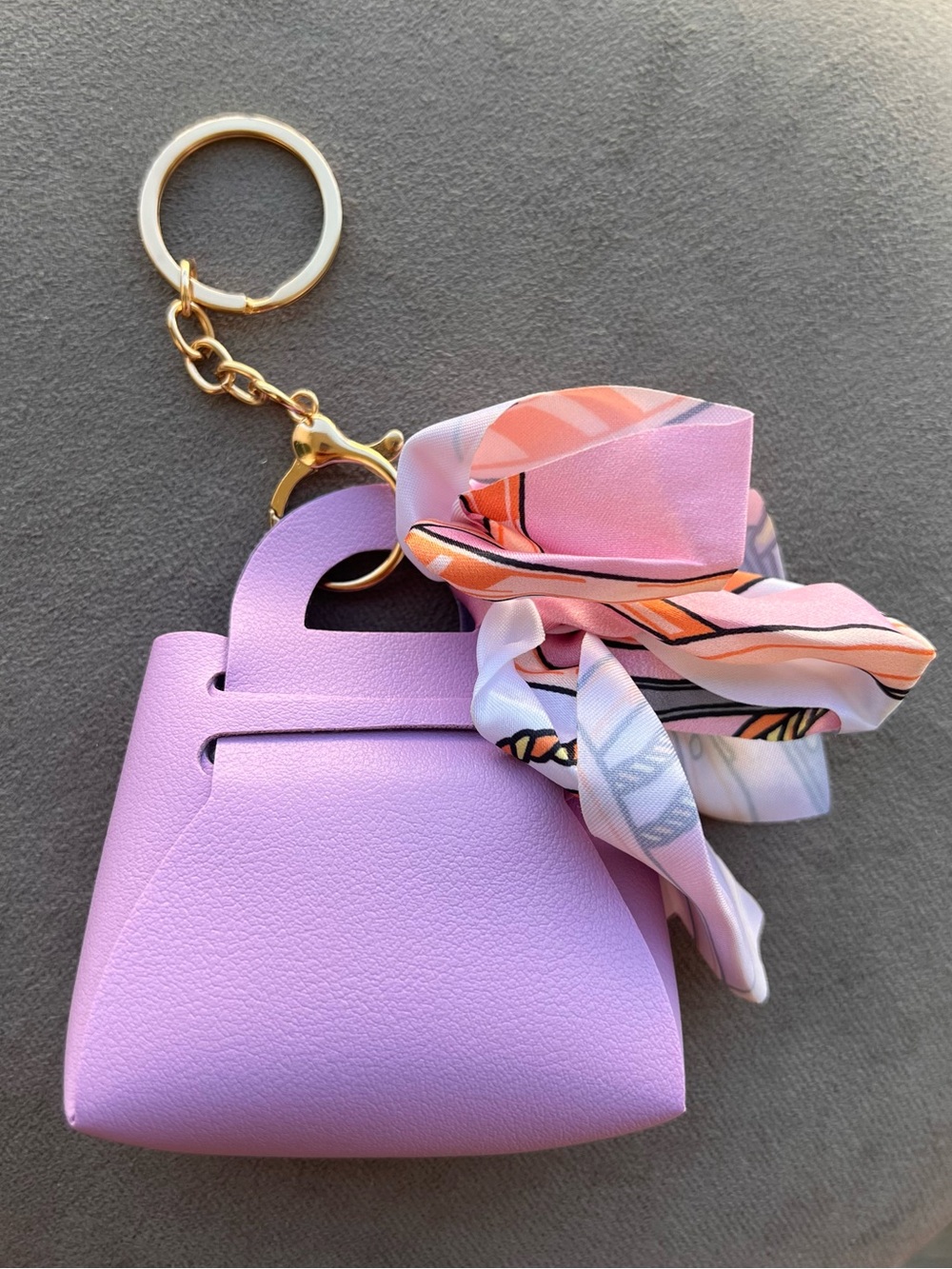 Lavender Mini Bag Keychain with Pink Scarf Accent